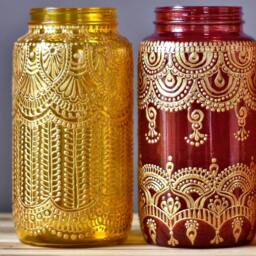 Hand Painted Henna Mason Jar Lantern, Bohemian Decor - thumbnail 2