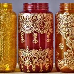 Hand Painted Henna Mason Jar Lantern, Bohemian Decor - thumbnail 3