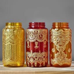 Hand Painted Henna Mason Jar Lantern, Bohemian Decor