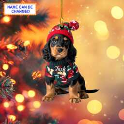 Custom Name Black & Tan Cocker Spaniel Xmas Christmas Ornament, Tree Hanging Decor, Flat 2D Ornament Acrylic/ Wooden