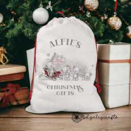 Personalised Bear Christmas Sack, Extra Large Bag, Linen Drawstring Present Gifts Polar Stocking Sack - thumbnail 2