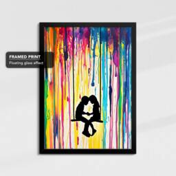 Children On Swing Colourful Rain Street Art Painting Framed Poster Print & Canvas Wall Decor Home Bedroom Banksy Gift - thumbnail 2