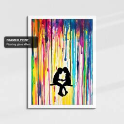 Children On Swing Colourful Rain Street Art Painting Framed Poster Print & Canvas Wall Decor Home Bedroom Banksy Gift - thumbnail 3
