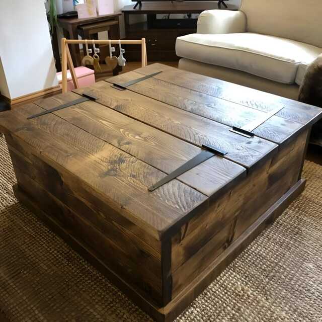 Large Square Coffee Table/Trunk Storage Chest - Reclaimed Wood Rustic Style - image 1