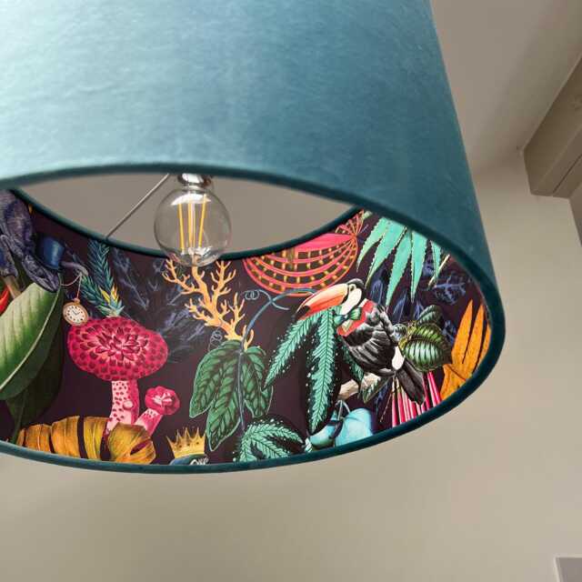 Teal Velvet Wonderland Drum Lampshade, Double Sided Lampshade With Paper Interior,/Ceiling Shade - image 1