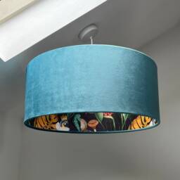 Teal Velvet Wonderland Drum Lampshade, Double Sided Lampshade With Paper Interior,/Ceiling Shade - thumbnail 2