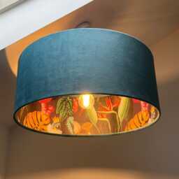 Teal Velvet Wonderland Drum Lampshade, Double Sided Lampshade With Paper Interior,/Ceiling Shade - thumbnail 3