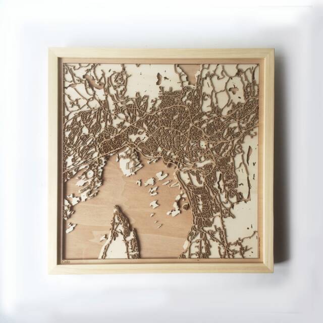 Oslo Wooden Map - Laser Cut 3D City Streets, Framed Wall Art - image 1