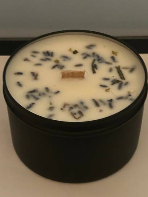 Lavender Chamomile Soy Candle - Handmade With Wood Wick, 8Oz - image 1