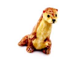 Miniature Ceramic Otter Standing Animal Little Brown Beige Yellow Figurine Tiny Statue Small Decoration Hand Painted Collectible Figure Deco
