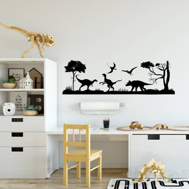 Dinosaur Landscape Wall Decal T-Rex Vinyl Stickers, Large Prehistoric Scene For Boys Room #248 - image 1