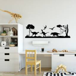 Dinosaur Landscape Wall Decal T-Rex Vinyl Stickers, Large Prehistoric Scene For Boys Room #248 - thumbnail 1