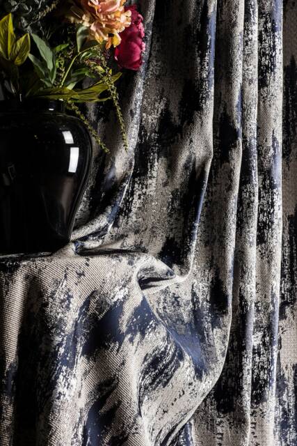 striped Patterned Curtain Panel Gray, Blue, Black & Gold - Custom Size Drapes - image 1