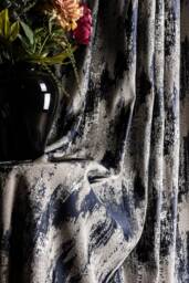 striped Patterned Curtain Panel Gray, Blue, Black & Gold - Custom Size Drapes