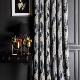 striped Patterned Curtain Panel Gray, Blue, Black & Gold - Custom Size Drapes - thumbnail 2
