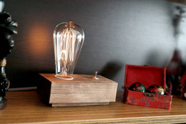 Personalized Spruce Wood Edison Lamp Rustic Desk Lighting - image 1