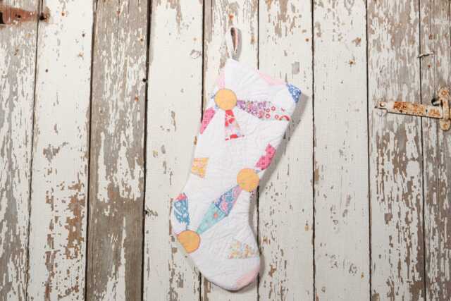 Vintage Quilt Christmas Stocking Pinwheel Joseph's Coat Design - image 1