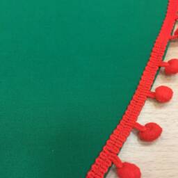Handmade Green Cotton Christmas Tree Skirt With Red Pom Poms - thumbnail 2