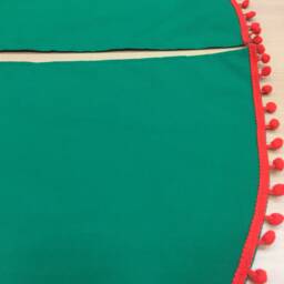 Handmade Green Cotton Christmas Tree Skirt With Red Pom Poms - thumbnail 3