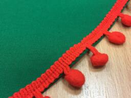 Handmade Green Cotton Christmas Tree Skirt With Red Pom Poms