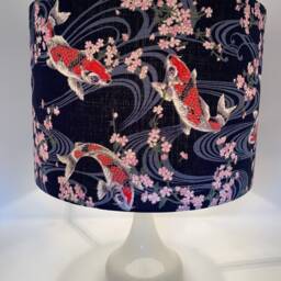 Cherry Blossom Carp Lampshade Japanese Oriental Navy Blue Light - thumbnail 4