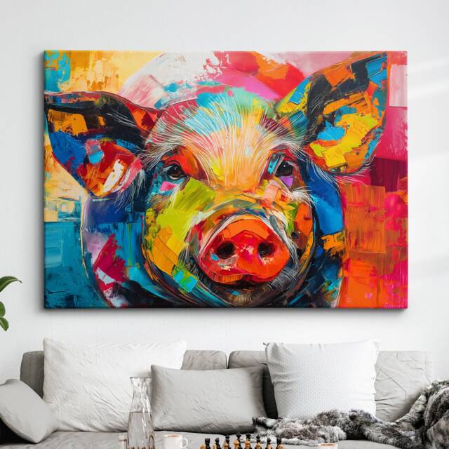 Colorful Pig Wild Animal Abstract Oil Painting Paint Splatter Style Wall Art Framed Canvas Poster Print Home Living Room Decor Fun Gift - image 1