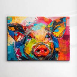 Colorful Pig Wild Animal Abstract Oil Painting Paint Splatter Style Wall Art Framed Canvas Poster Print Home Living Room Decor Fun Gift - thumbnail 3