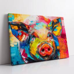 Colorful Pig Wild Animal Abstract Oil Painting Paint Splatter Style Wall Art Framed Canvas Poster Print Home Living Room Decor Fun Gift - thumbnail 2