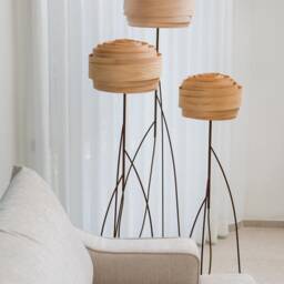 Wood Floor Lamp in Wabi Sabi Style - Standing Veneer Unique Spring Home Decor Modern For Sofa Corner Or Living Room Roza - thumbnail 2