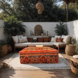 Moroccan Kilim Pouf Square Floor Cushion [Unstuffed] - thumbnail 1