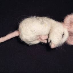 Mouse Felted Figurin, Art Doll, Magical Mouse, Hand Made, Wool Figure, Sweet Sleeping Mouse - thumbnail 4