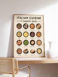 Italian Food Art Print, Cuisine, Wall Art, Poster, Recipe Kitchen Retro Gift A1/A2/A3/A4 - thumbnail 1