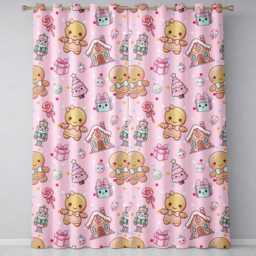 Cute Gingerbread Candy House Sweets Pink Background Seamless Pattern Readymade Eyelet Ring Top Thermal 100% Blackout Curtains - thumbnail 2