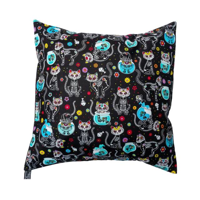Day Of The Dead Skeleton Cat & Fish Bowl Designer Cushion Cover Fits An 18 - image 1