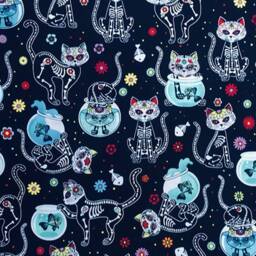 Day Of The Dead Skeleton Cat & Fish Bowl Designer Cushion Cover Fits An 18 - thumbnail 2