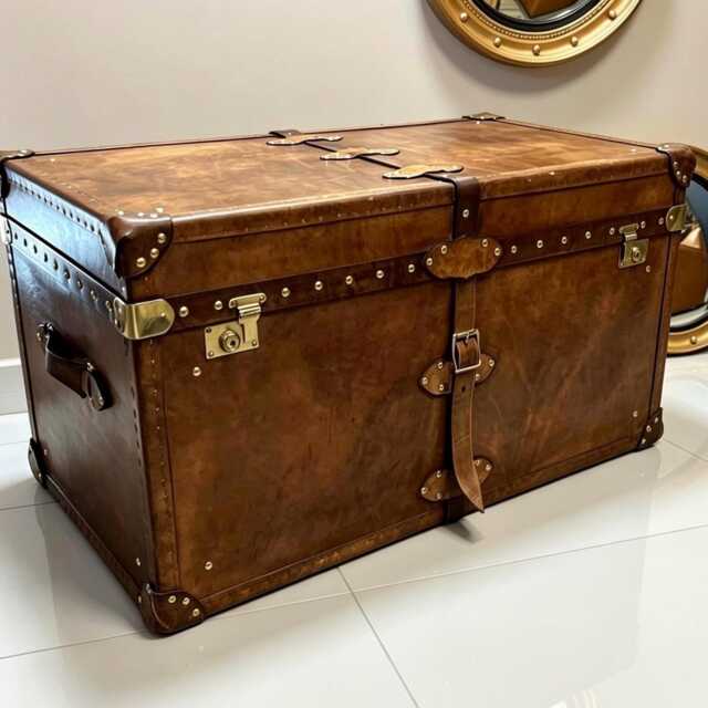 Handmade English Bridle Leather Trunk Coffee Table - Luxury Living Room Furniture Piece - image 1