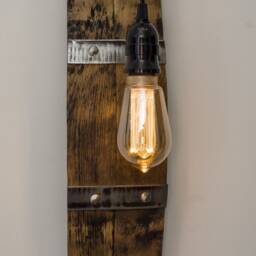 Rustic Whiskey Barrel Wall Sconce, Reclaimed Oak Farmhouse Lamp, Wine Cellar, Cabin Decor - thumbnail 2