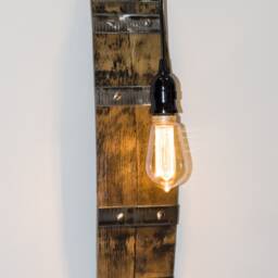Rustic Whiskey Barrel Wall Sconce, Reclaimed Oak Farmhouse Lamp, Wine Cellar, Cabin Decor - thumbnail 3