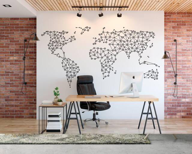 Geometric World Map Wall Decal Minimalist Office Decor - image 1