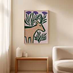 Saiga Antelope Poster, Purple Linocut Paper Botanical Wall Art - thumbnail 3