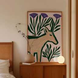 Saiga Antelope Poster, Purple Linocut Paper Botanical Wall Art - thumbnail 2