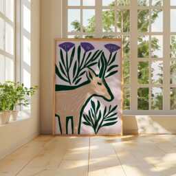 Saiga Antelope Poster, Purple Linocut Paper Botanical Wall Art - thumbnail 4