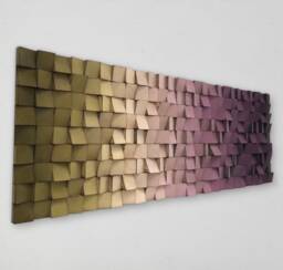 Ombre Wood Wall Art - Sound Diffuser Olive Green Purple Decor - thumbnail 1