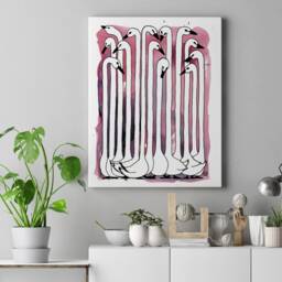 Swan, Pink, Birds, Neck, Head, Tail, Black, Conversation, Goose. Ink, Watercolour. Art Print A4, Poster, Illustration, Decoration, Kids Room - thumbnail 2