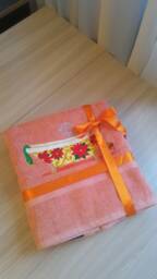 Orange Cotton Terry Towel With Christmas Embroidery. A Gift For & New Year - thumbnail 1