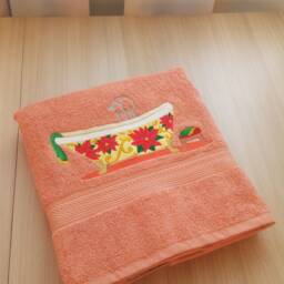 Orange Cotton Terry Towel With Christmas Embroidery. A Gift For & New Year - thumbnail 3