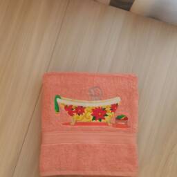 Orange Cotton Terry Towel With Christmas Embroidery. A Gift For & New Year - thumbnail 2