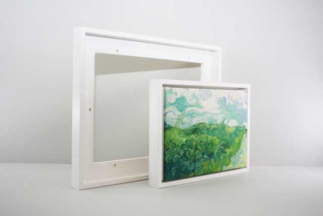 White - 22mm Deep Tray Frame For Canvas. Standard Sizes. Floating Effect. Wooden Frame. Floater Canvases. Open Grain - image 1