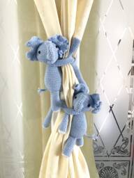 Blue Elephant Curtain Tiebacks, Baby Nursery Decor - Pair - thumbnail 1