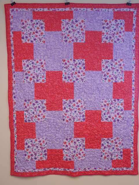 "Handmade Pansy Throw Quilt Pink & Purple Lap Quilt - 50"" X 63" - image 1